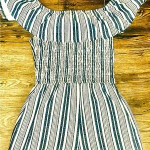 Derek Heart Navy and White Striped Romper